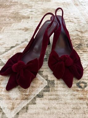 ASOS Burgundy Velvet Slingback Heels with Bow Accent